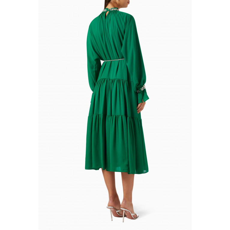 Qui Prive - Crystal-embellished Tiered Midi Dress Green