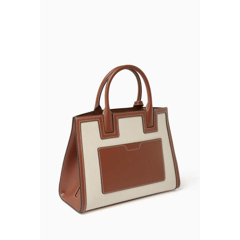 Burberry - Mini Frances Tote Bag in Cotton Canvas & Leather