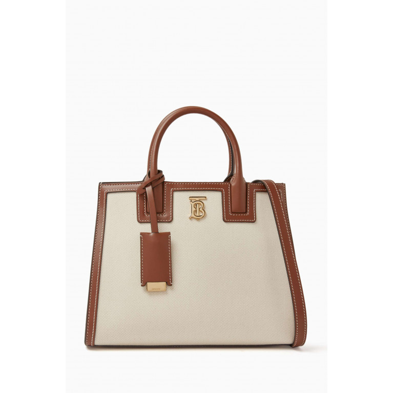 Burberry - Mini Frances Tote Bag in Cotton Canvas & Leather