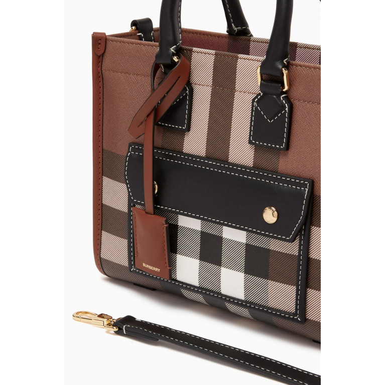 Burberry - Mini Freya Tote Bag in Check Canvas & Leather