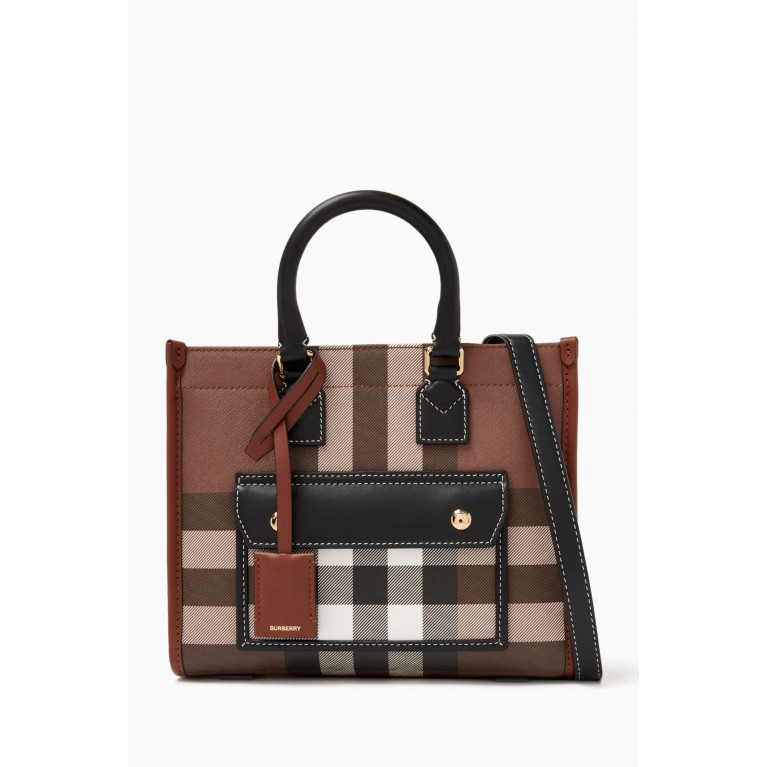 Burberry - Mini Freya Tote Bag in Check Canvas & Leather