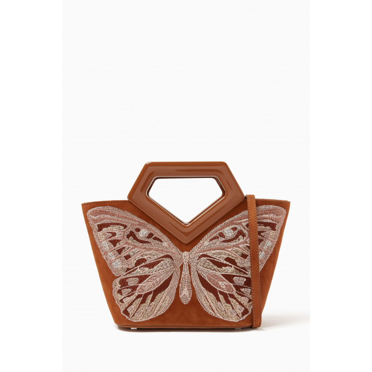 Marina Raphael - Micro Riviera Embroidered Tote Bag in Suede