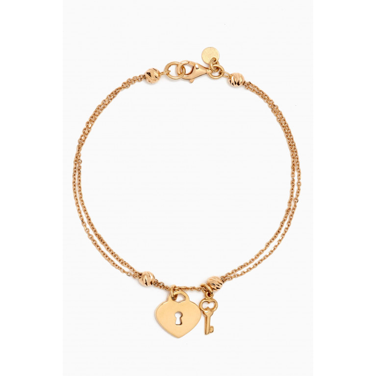 Damas - Moda Geometrica Heart & Key Bracelet in 18kt Gold