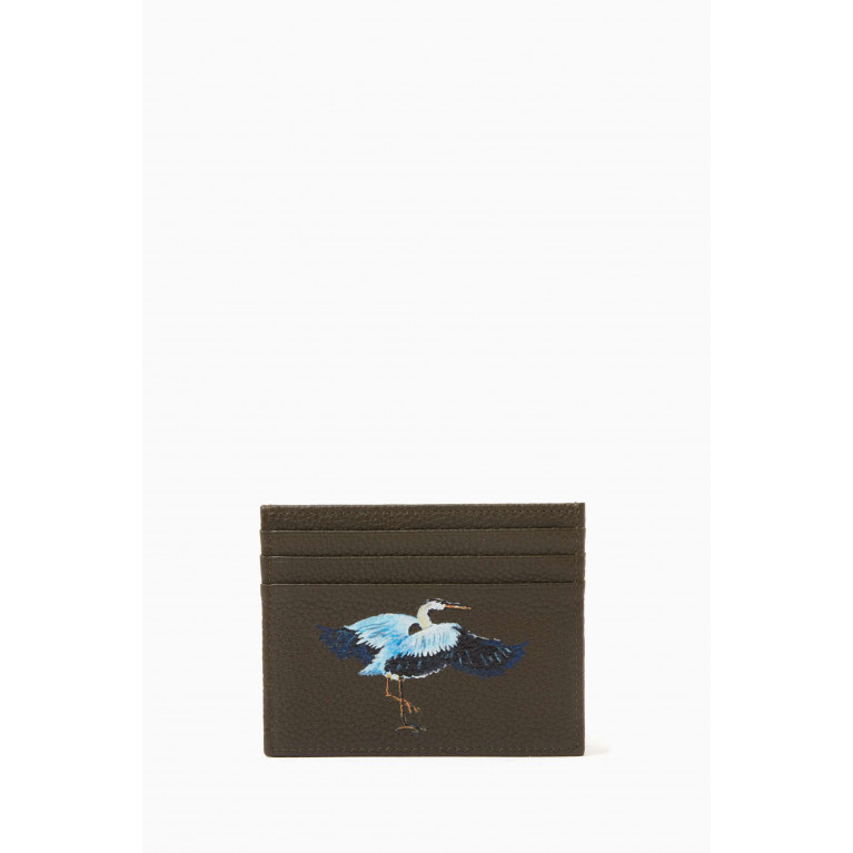 MONTROI - Blue Bird Print Card Holder in Leather