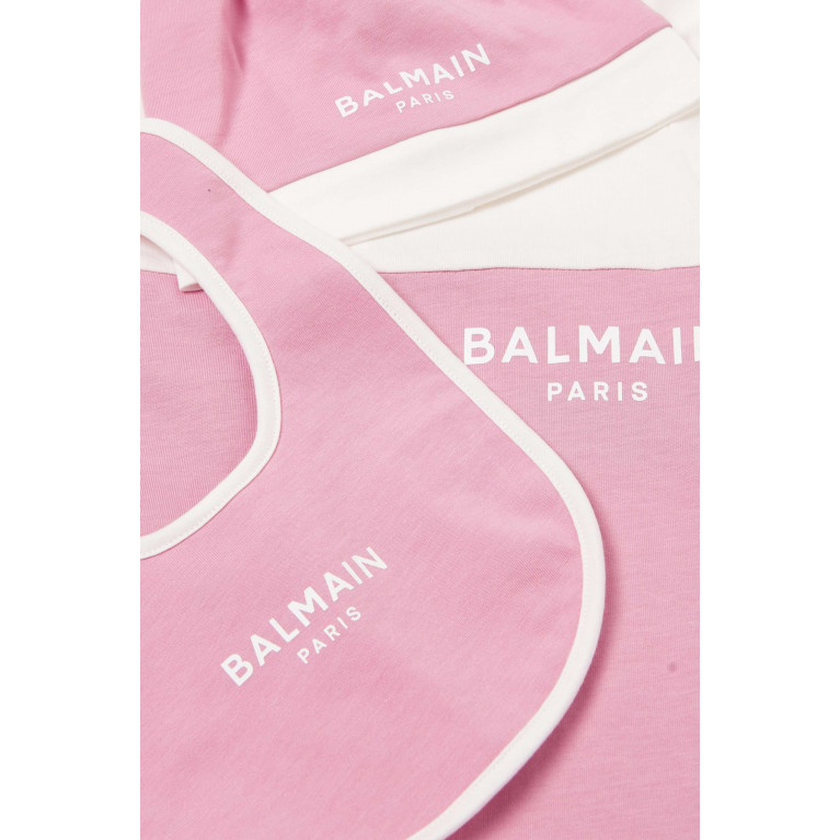 Balmain - Logo-print Sleepsuit Set in Cotton Pink