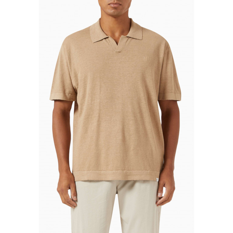Les Deux - Elba Polo Shirt in Linen-blend Knit Neutral