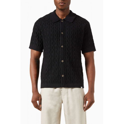 Les Deux - Garrett Cable-knit Shirt in Cotton Black