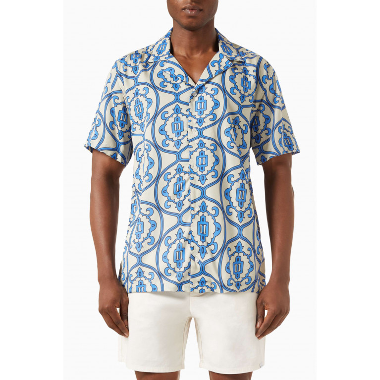 Les Deux - Ornament-print Short-sleeve Shirt in Tencel™ Multicolour