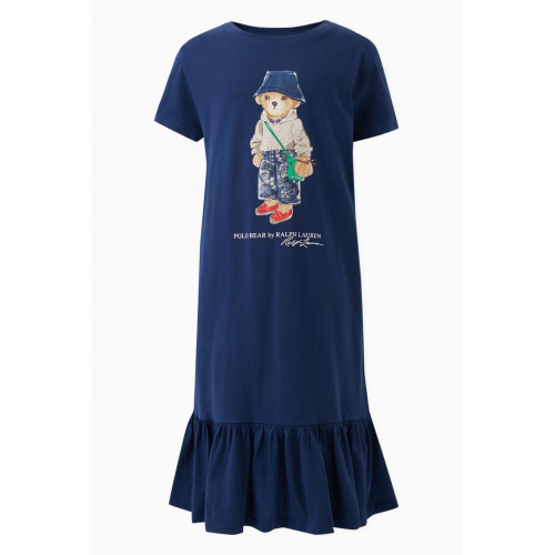Polo Ralph Lauren - Logo & Bear Print T-shirt Dress in Cotton Blue
