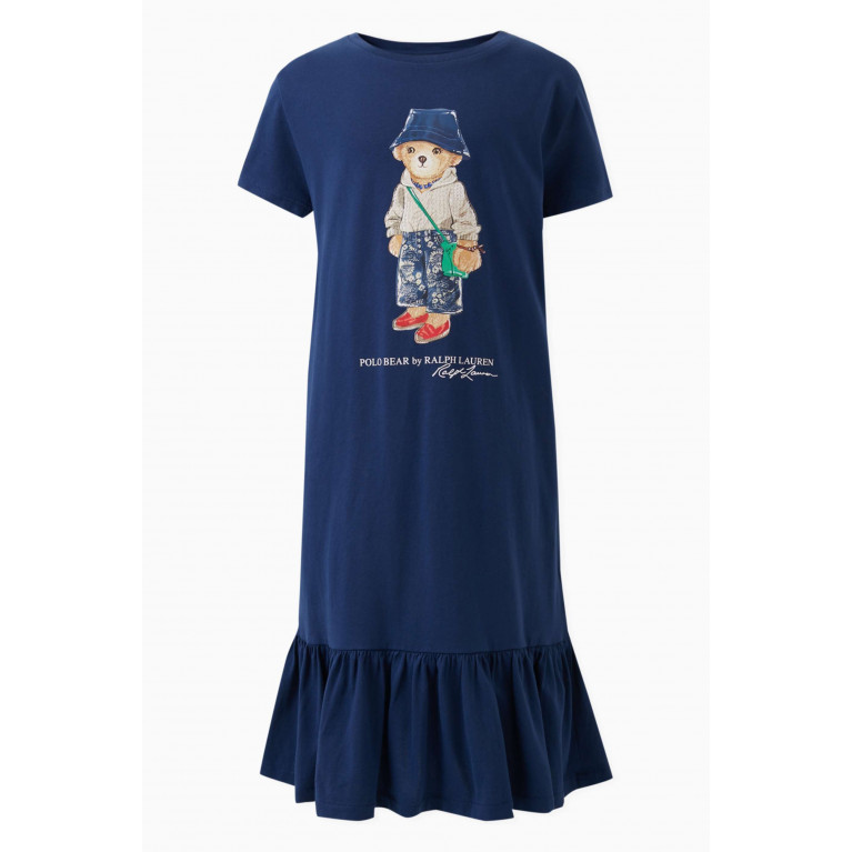 Polo Ralph Lauren - Logo & Bear Print T-shirt Dress in Cotton Blue