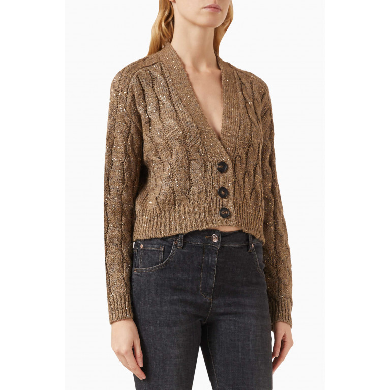 Brunello Cucinelli - Embellished Cable-knit Cardigan in Silk & Linen
