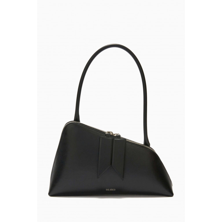 The Attico - Sunrise Asymmetrical Shoulder Bag in Calf Leather Black