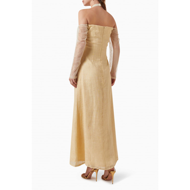 Alize - Twist Neck Dress in Shimmer-tulle Yellow