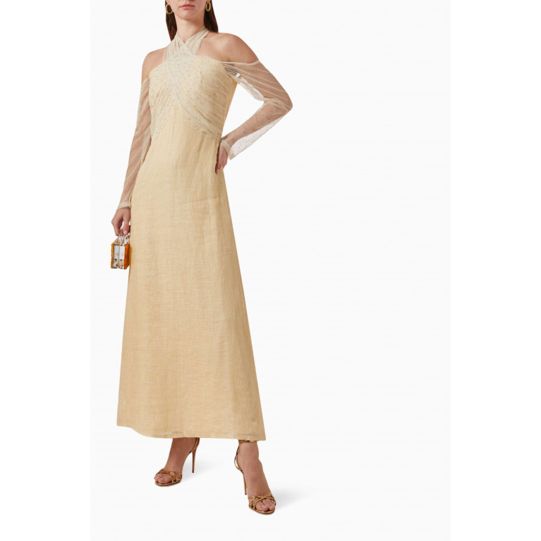Alize - Twist Neck Dress in Shimmer-tulle Yellow