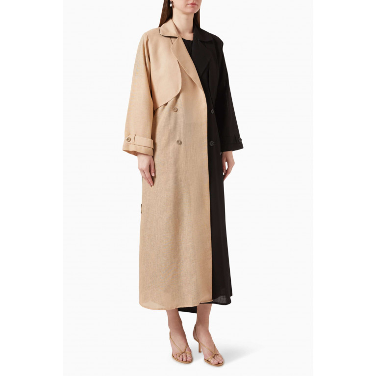 Rauaa Official - Trench Coat-style Abaya in Linen Black