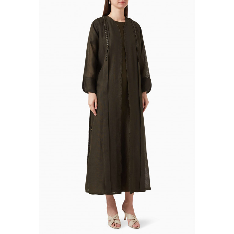 Rauaa Official - Trench Coat-style Abaya in Linen Green