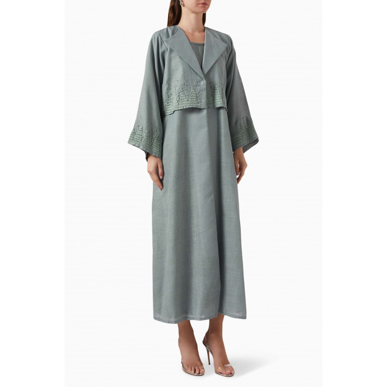 Rauaa Official - Embellished Abaya in Linen Blue