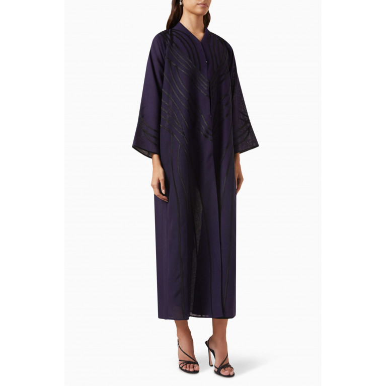 Rauaa Official - Abstract Piping Abaya in Linen Purple