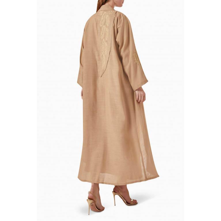 Rauaa Official - Thread-embroidered Abaya in Linen Neutral