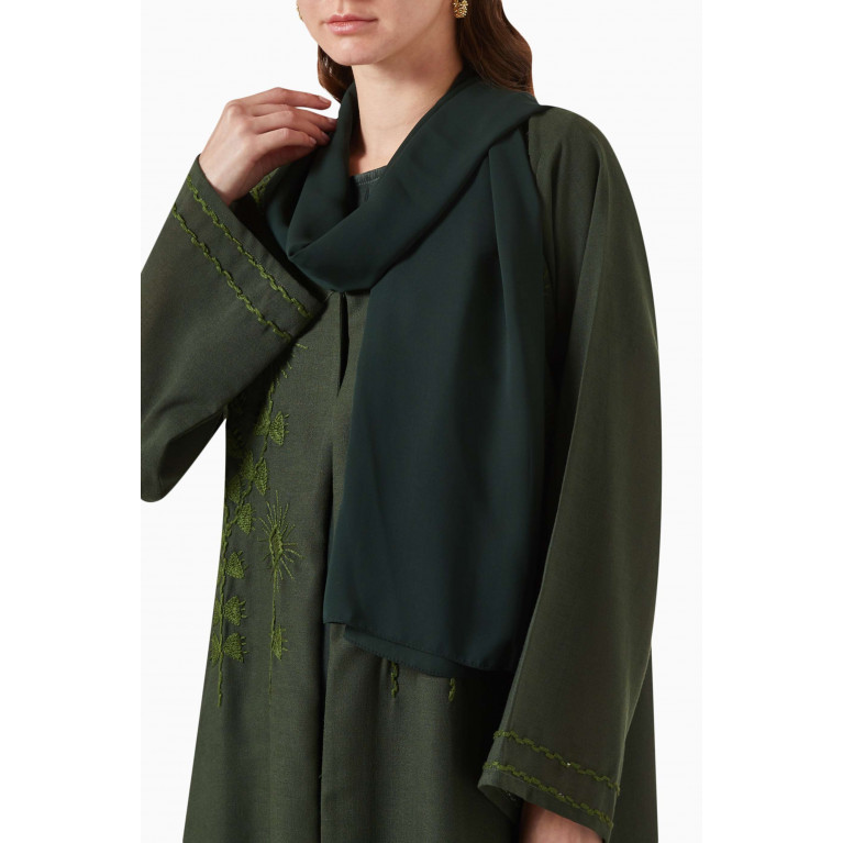 Rauaa Official - Embroidered Abaya in Linen Green