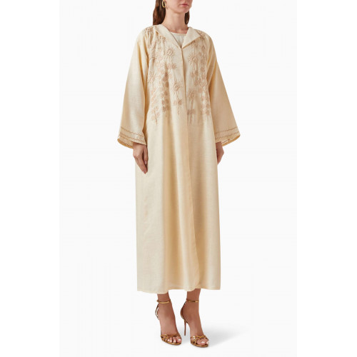 Rauaa Official - Embroidered Abaya in Linen Neutral