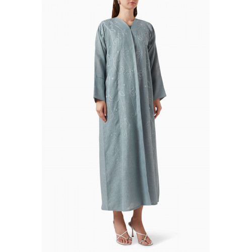 Rauaa Official - Embroidered Abaya in Linen Blue