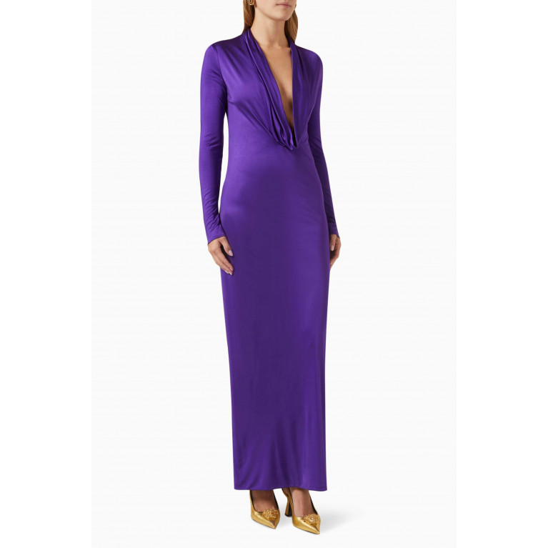 Versace - Plunging Cowl-neck Maxi Dress in Satin