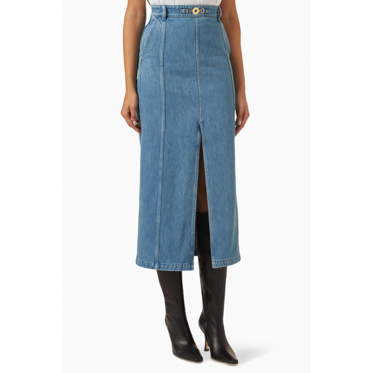 Patou - Slit Midi Skirt in Denim Blue