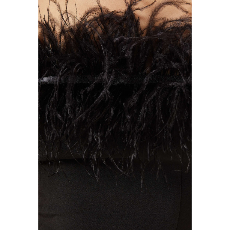 Elle Zeitoune - Jain Feather-trim Midi Dress Black