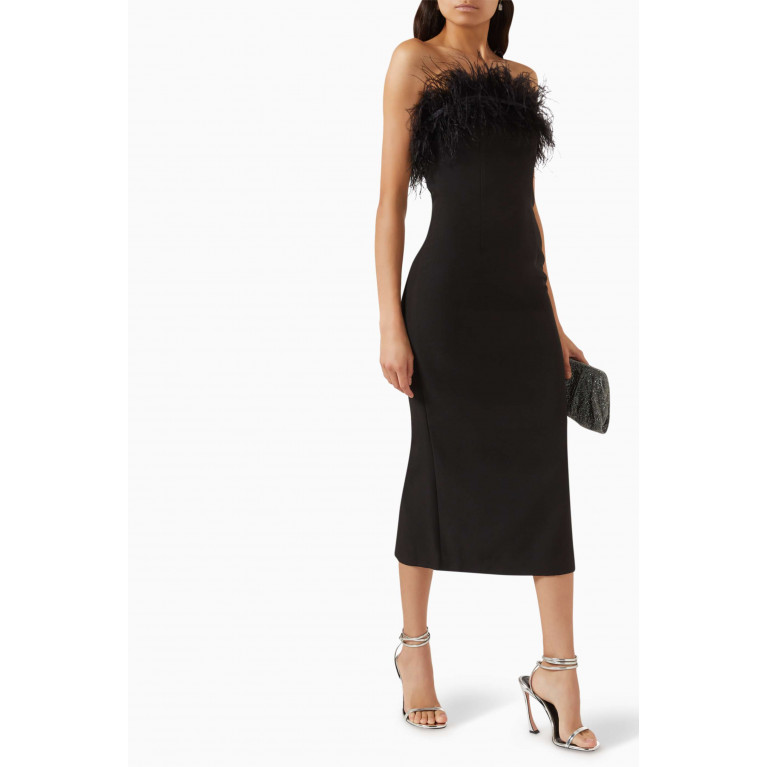 Elle Zeitoune - Jain Feather-trim Midi Dress Black