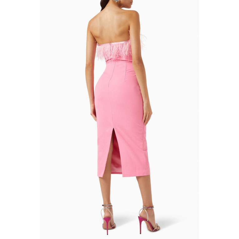 Elle Zeitoune - Jain Feather-trim Midi Dress Pink