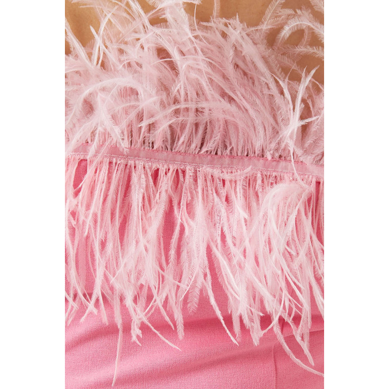 Elle Zeitoune - Jain Feather-trim Midi Dress Pink