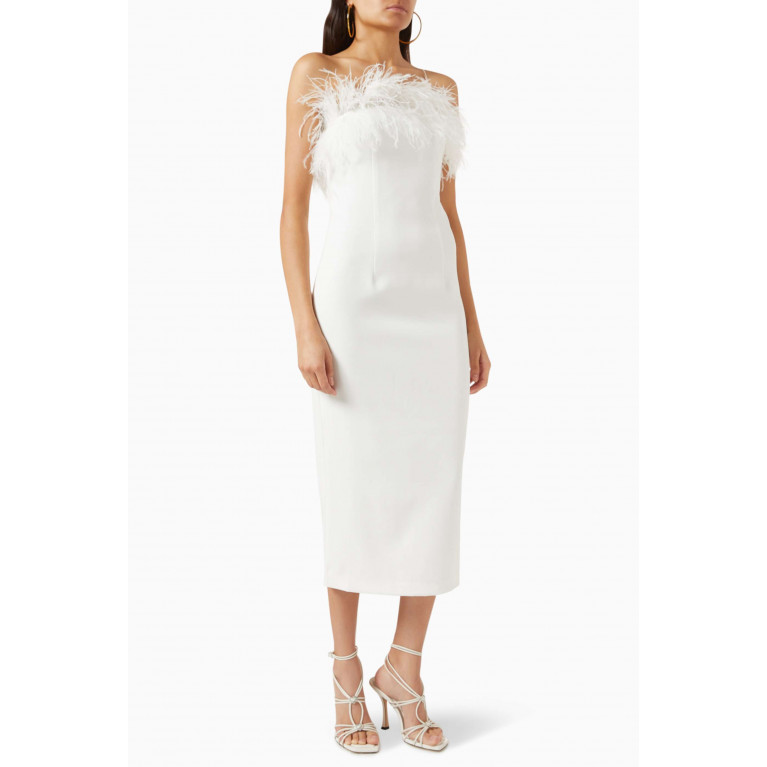 Elle Zeitoune - Jain Feather-trim Midi Dress White