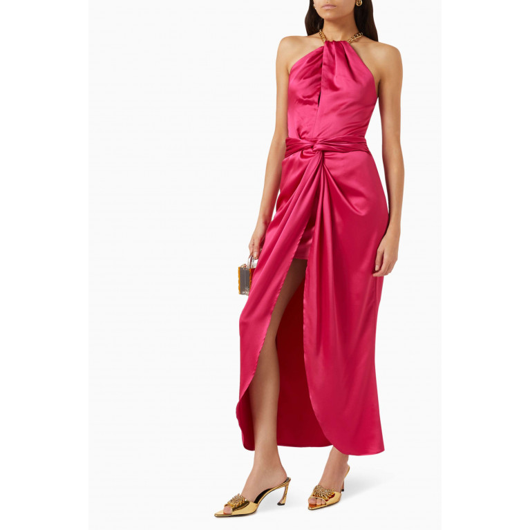 Elle Zeitoune - Kelsie Twist Midi Dress in Satin Pink