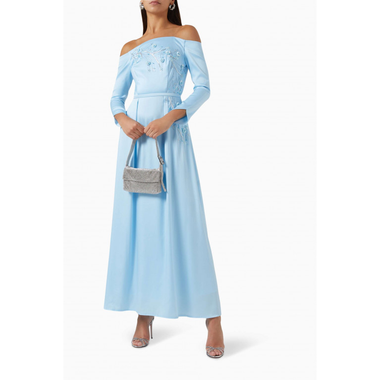 Amri - Off-shoulder Embellished Maxi Dress Blue