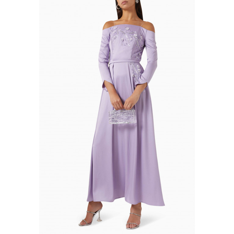 Amri - Off-shoulder Embellished Maxi Dress Purple