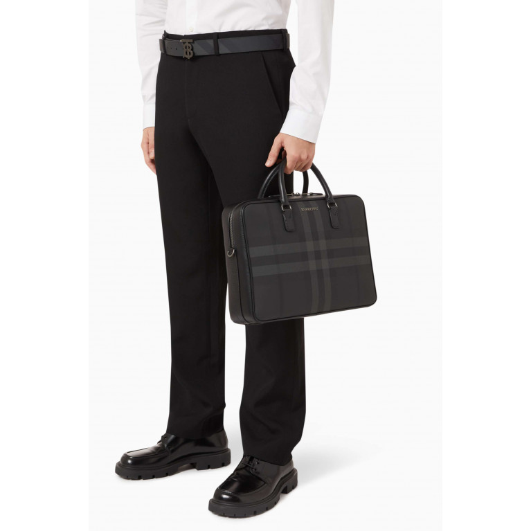 Burberry - Check Logo Plaque Briefcase in Coated Canvas