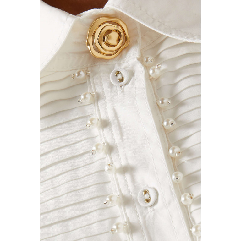 Aje - Florence Pearl Trim Blouse in Cotton
