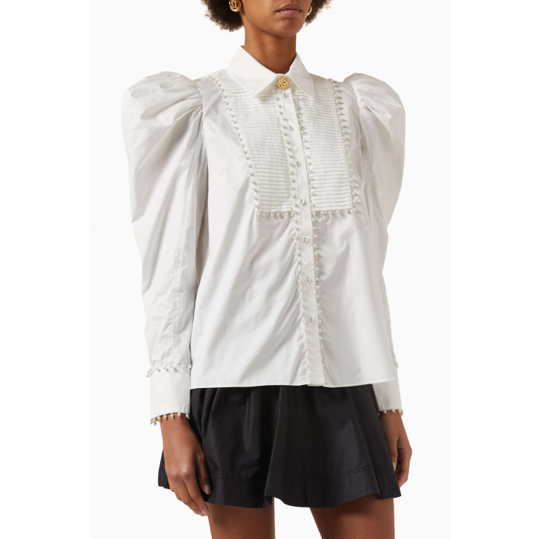 Aje - Florence Pearl Trim Blouse in Cotton