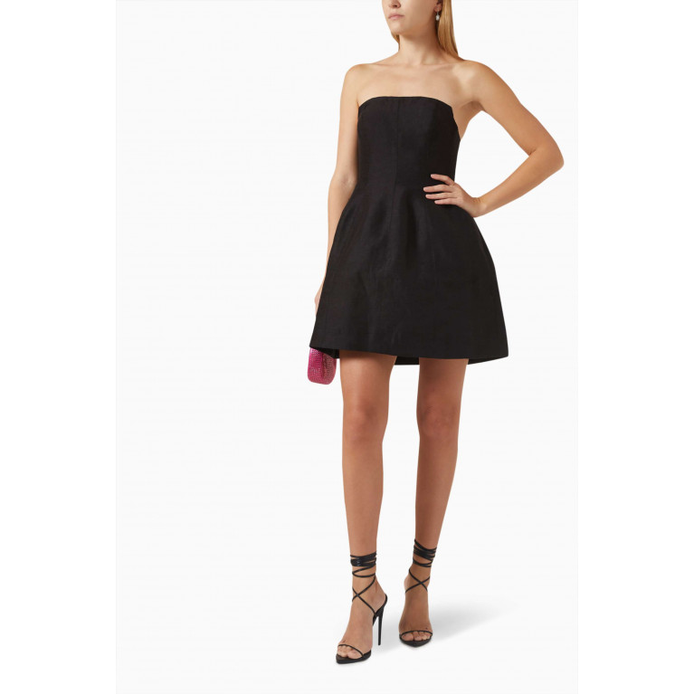 Aje - Baret Strapless Mini Dress in Linen-blend Black