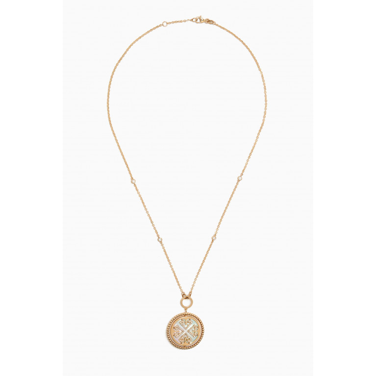 Damas - Lace Lustrous Mother of Pearl & Diamond Necklace in 18kt Yellow Gold