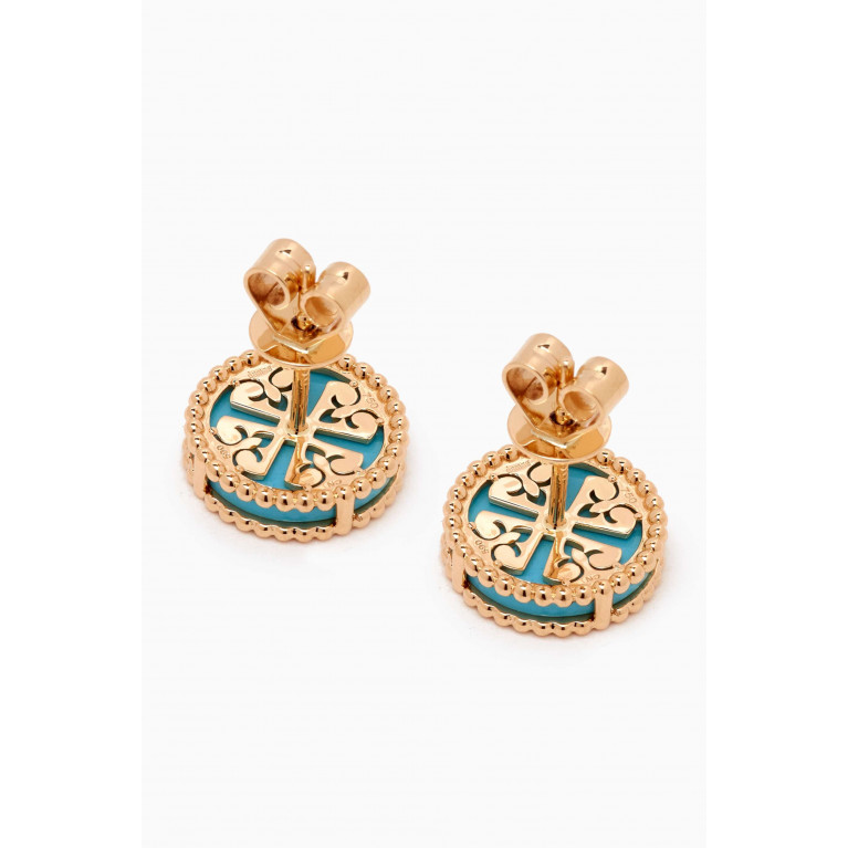 Damas - Lace Petite Turquoise & Diamond Stud Earrings in 18kt Yellow Gold