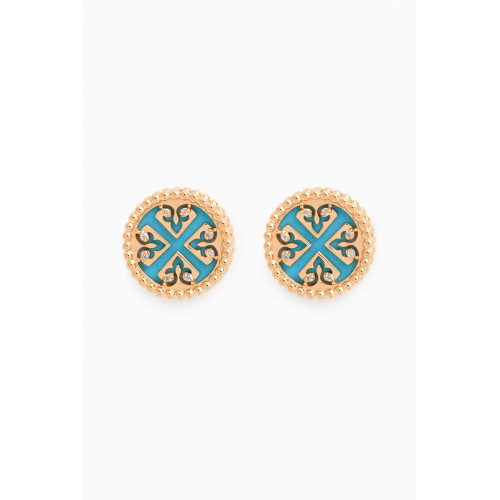 Damas - Lace Petite Turquoise & Diamond Stud Earrings in 18kt Yellow Gold
