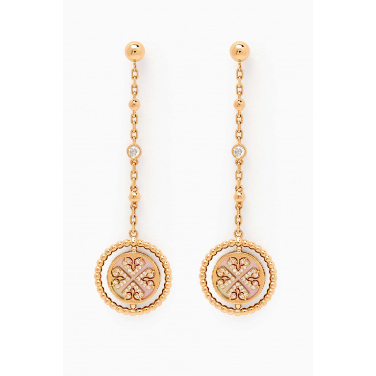 Damas - Lace Lustrous Mother of Pearl & Diamond Earrings in 18kt Yellow Gold
