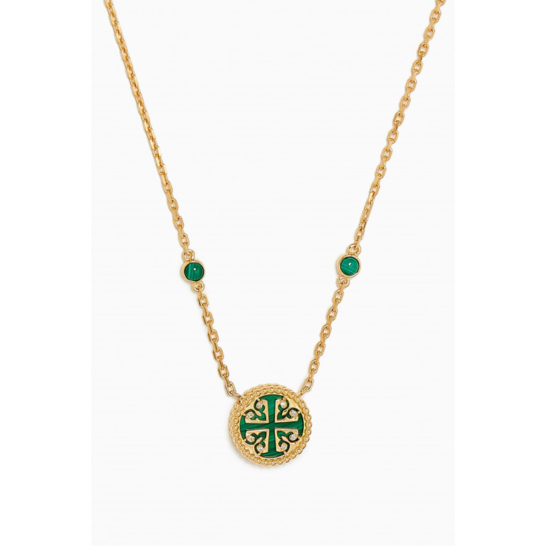 Damas - Lace Petite Malachite & Diamond Necklace in 18kt Gold