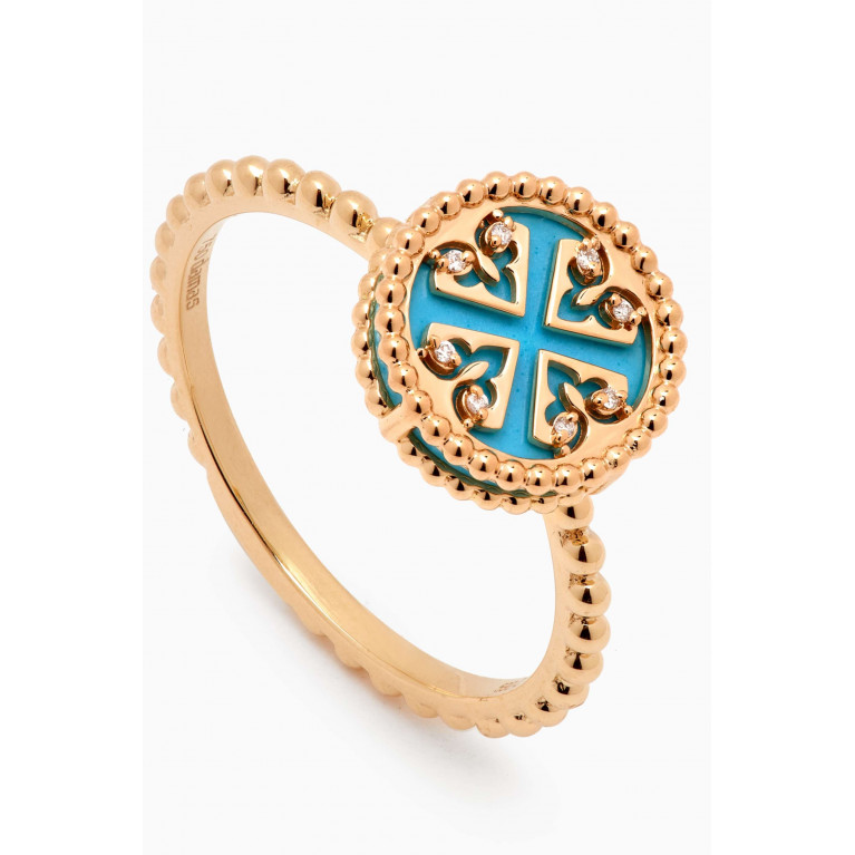 Damas - Lace Petite Turquoise & Diamond Ring in 18kt Yellow Gold