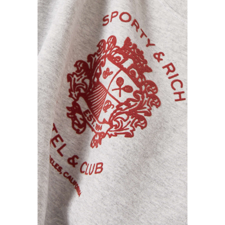 Sporty & Rich - Hotel Flocked Logo Cropped Sweatshirt in Cotton