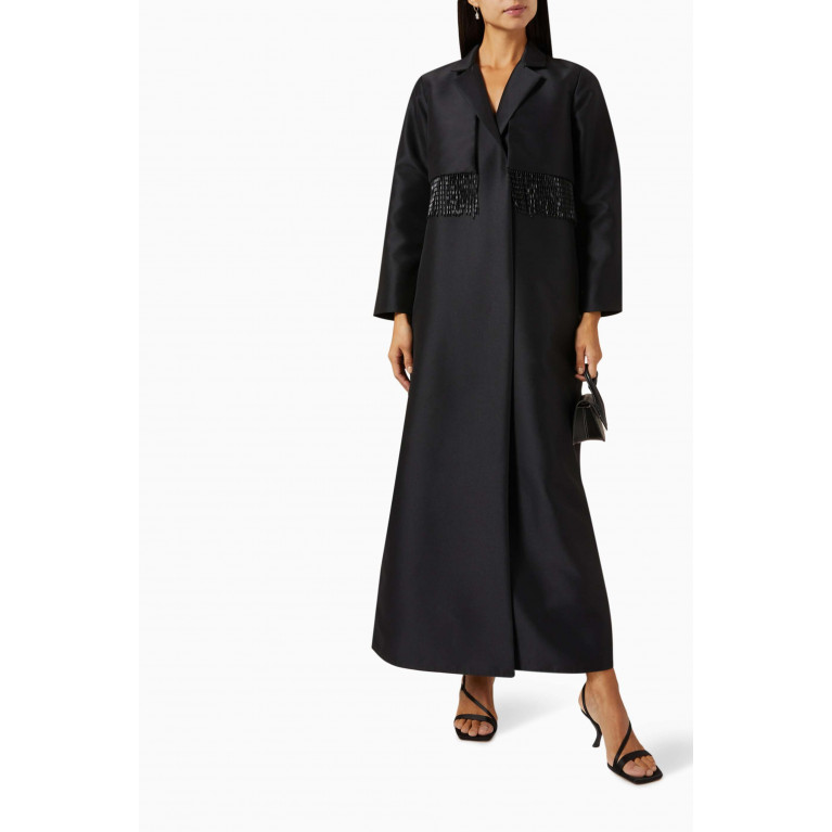 Serrb - Jacket-style Tassel Abaya in Satin Black