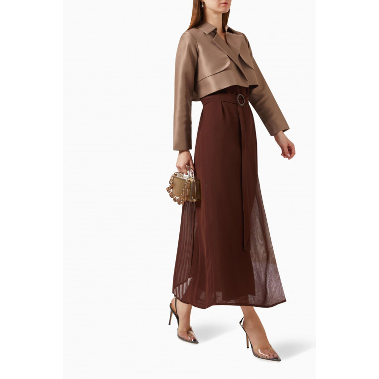 Serrb - Two-tone Jacket-style Abaya in Satin & Chiffon