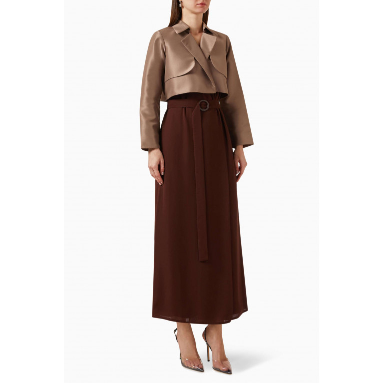 Serrb - Two-tone Jacket-style Abaya in Satin & Chiffon